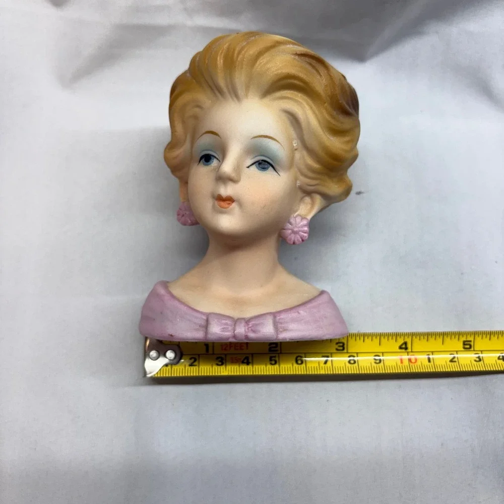Karen Carson Lady Head Bust Candle Pink Gold Vintage Good Handcrafted Ceramic